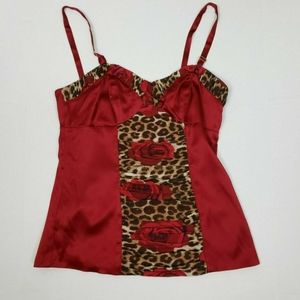 Express Silk Camisole Red Floral/Animal Print Sz 4